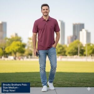 Brooks Brothers Polo Shirt Men Burgundy Short Sleeve Classic Fit Size Medium